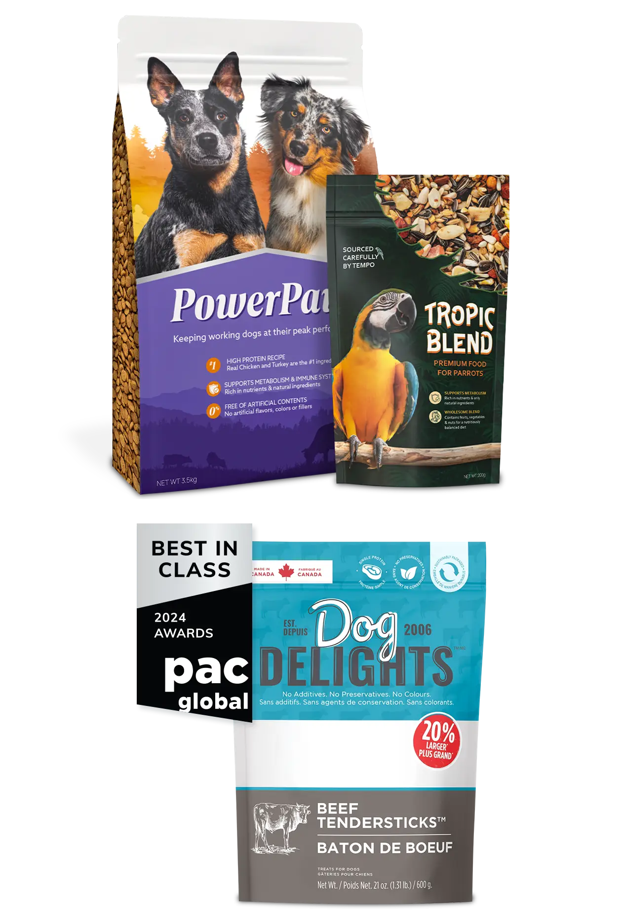 Examples of Tempo’s pet food packaging