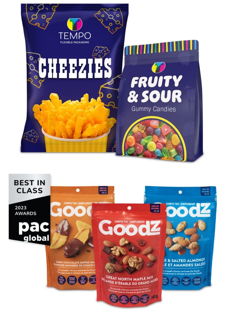 Examples of Tempo’s packaging for chips, snacks and candy